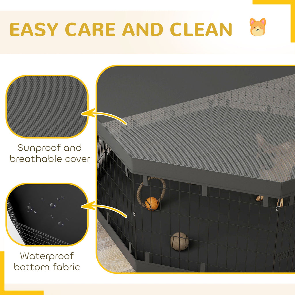 8 Panels Foldable Dog Playpen with Bottom Pad & Top Cover, 24" High
