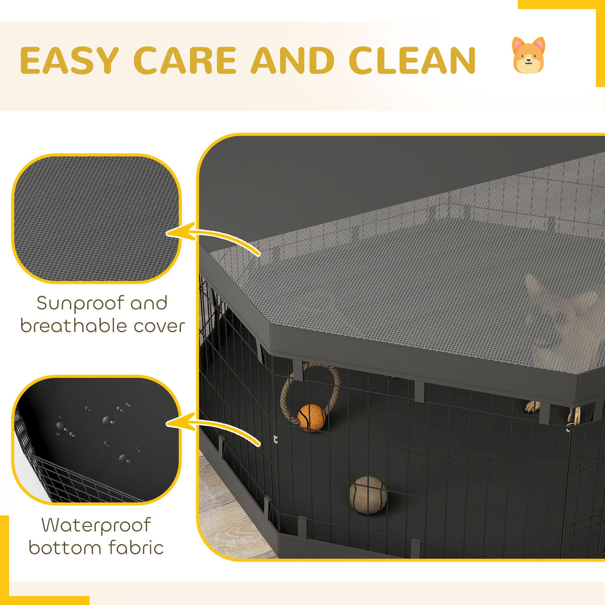 8 Panels Foldable Dog Playpen with Bottom Pad & Top Cover, 24" High