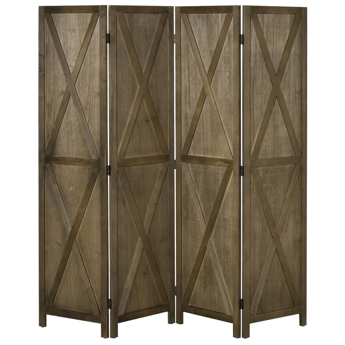4-panel Wall Partition Farmhouse Room Separator with Foldable Design Wooden Frame 5.6FT, Walnut