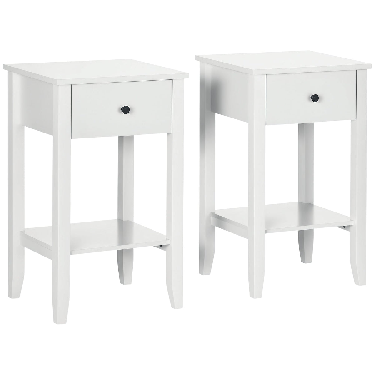 Side Table Set of 2, End Tables with Drawer and Bottom Shelf, 2-tier Nightstand for Bedroom, Living Room, Black