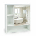 Wall-Mounted Mirror Cabinet with 2 Hidden Shelves and 3 Open Compartments-White