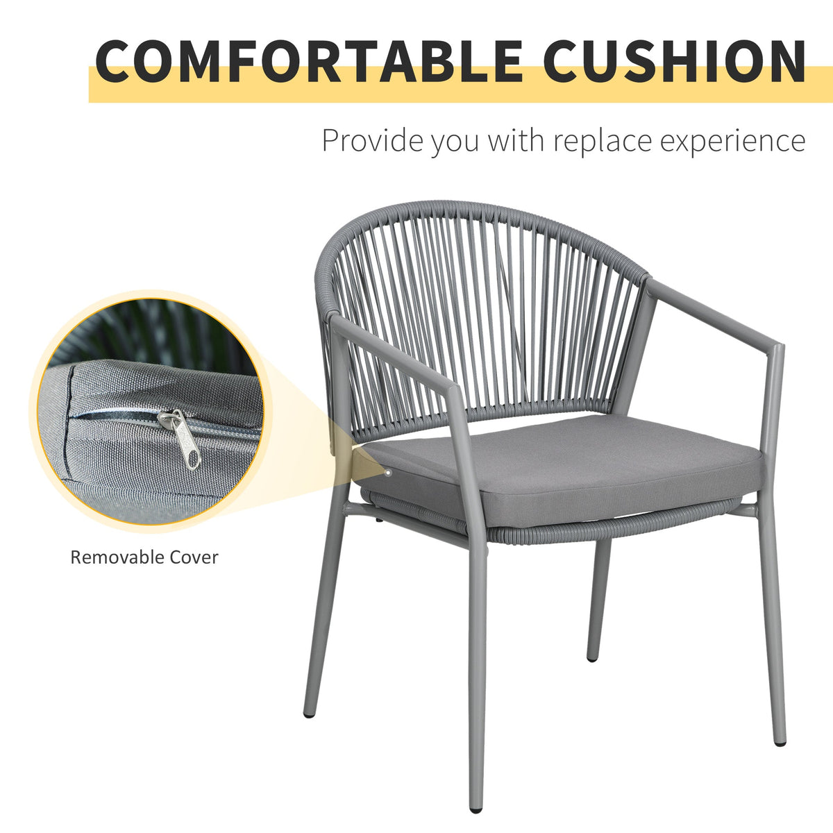 3-Piece Rattan Bistro Set, Garden Seating Group with 2 Armchairs and Coffee Table, Balcony Furniture Set, Grey