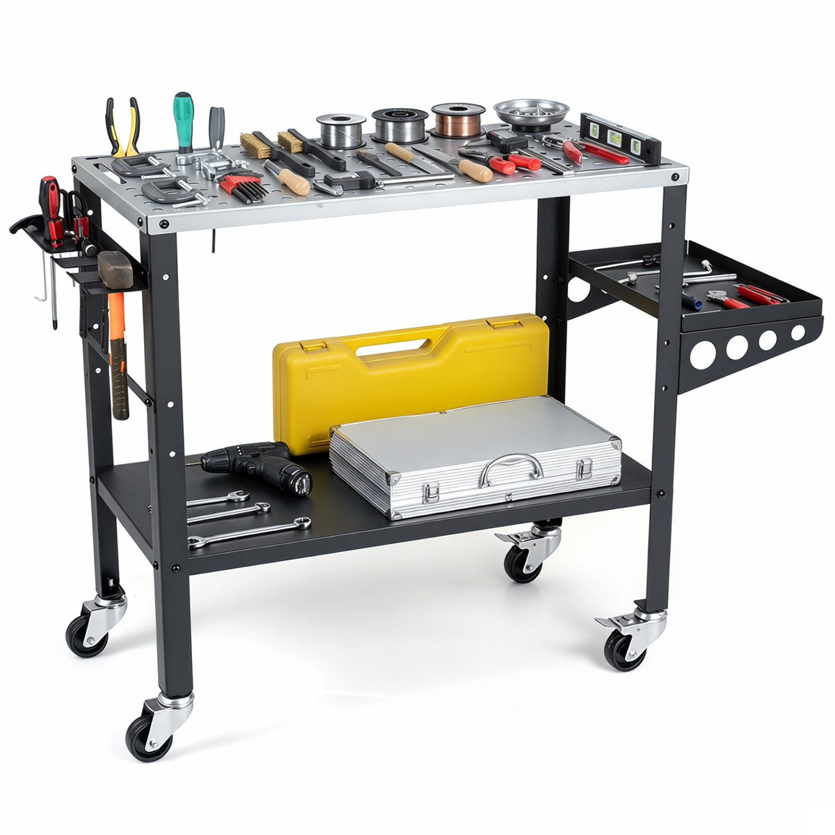 Welding Table 36x18 inches with Lockable Wheels and 144 Fixture Holes and Tool Slots