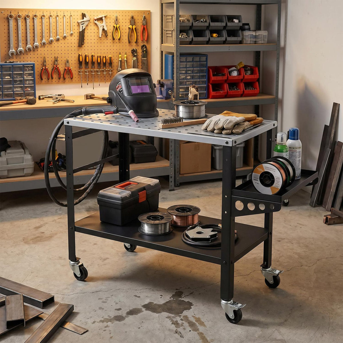 Welding Table 36x18 inches with Lockable Wheels and 144 Fixture Holes and Tool Slots