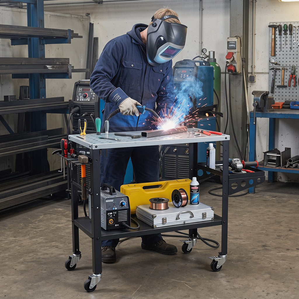 Welding Table 36x18 inches with Lockable Wheels and 144 Fixture Holes and Tool Slots