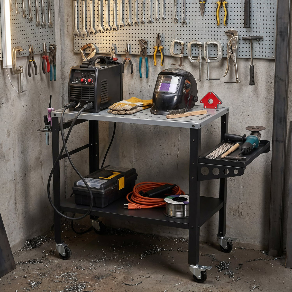 Welding Table 36x18 inches with Lockable Wheels and 144 Fixture Holes and Tool Slots