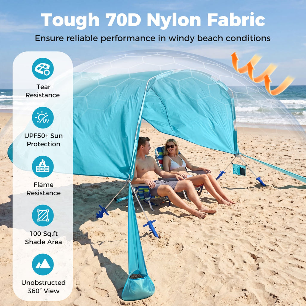 Wind Powered Beach Tent Portable Sun Shelter Canopy for Picnic-Blue