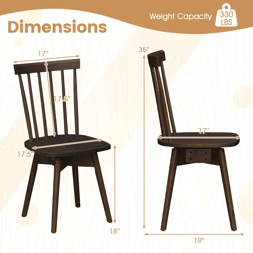 Set of 2 Swivel Spindle Back Dining Chairs, Walnut Rubber Wood