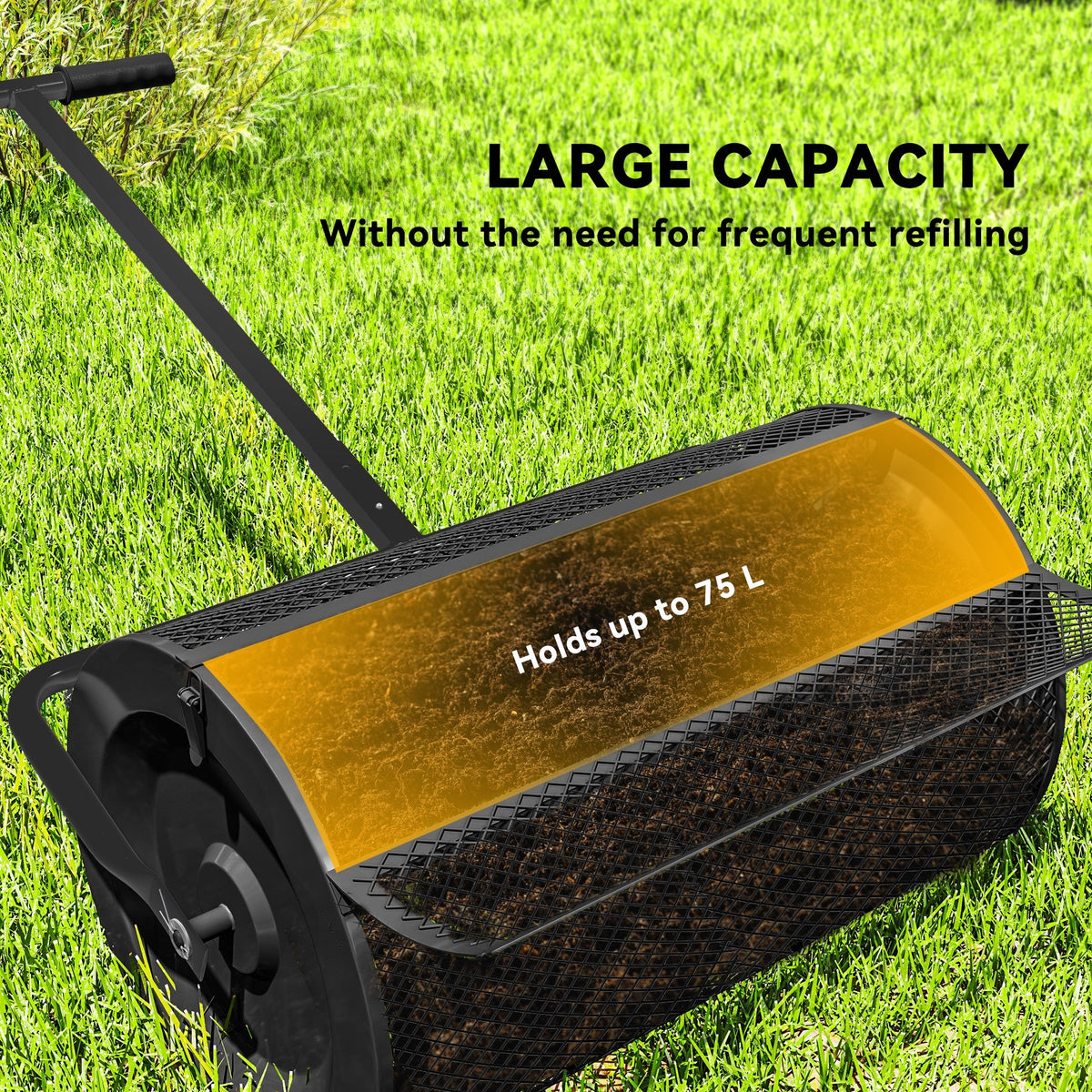 24 Inch Compost Spreader, Peat Moss Spreader with 24.4"/26.4" Height Adjustable Handle, Soil Spreader for Lawn, Black