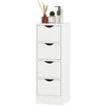 4-Drawer Bathroom Cabinet, Freestanding Narrow Storage Cabinet with Groove Handles for Small Spaces, White