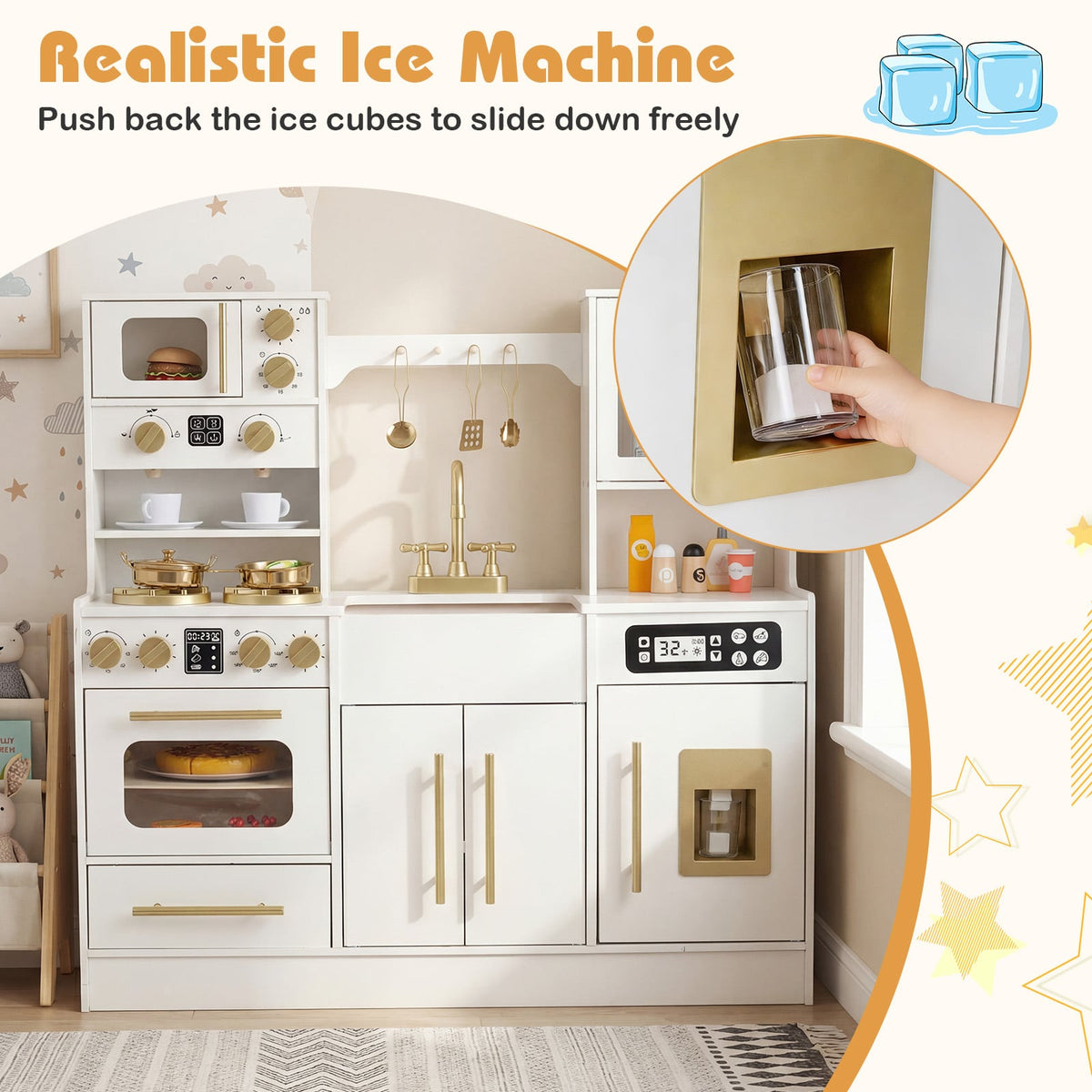 Wooden Kids Kitchen Playset with Realistic Lights and Sounds-White