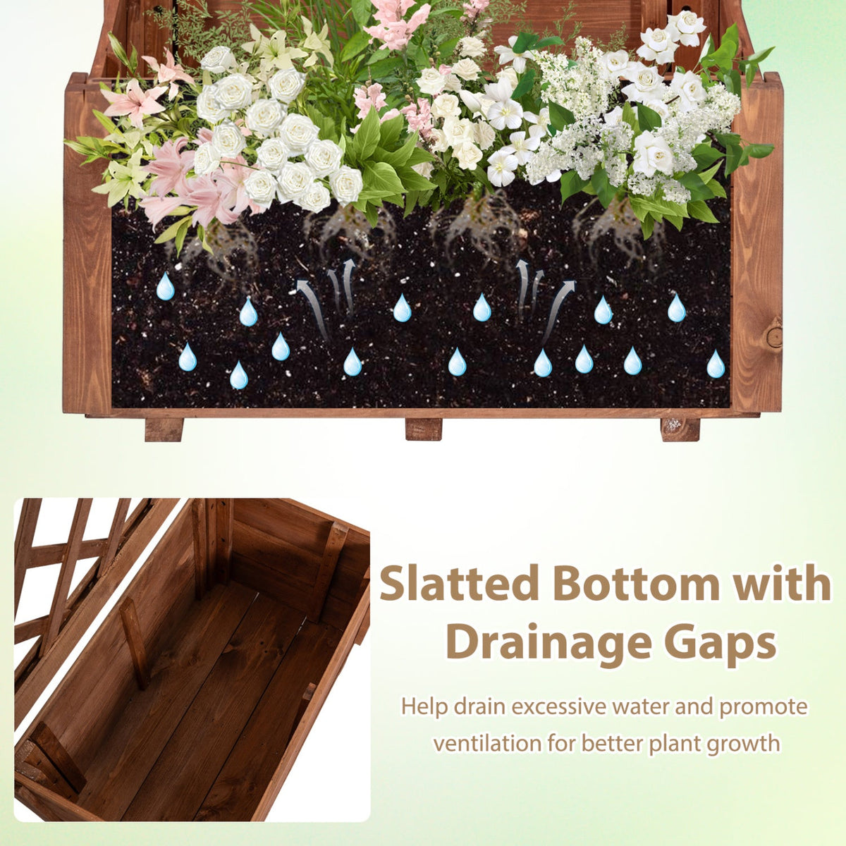 Wooden Raised Garden Bed with Lattice Trellis Drainage Holes-Orange