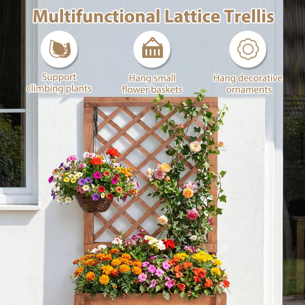 Wooden Raised Garden Bed with Lattice Trellis Drainage Holes-Orange