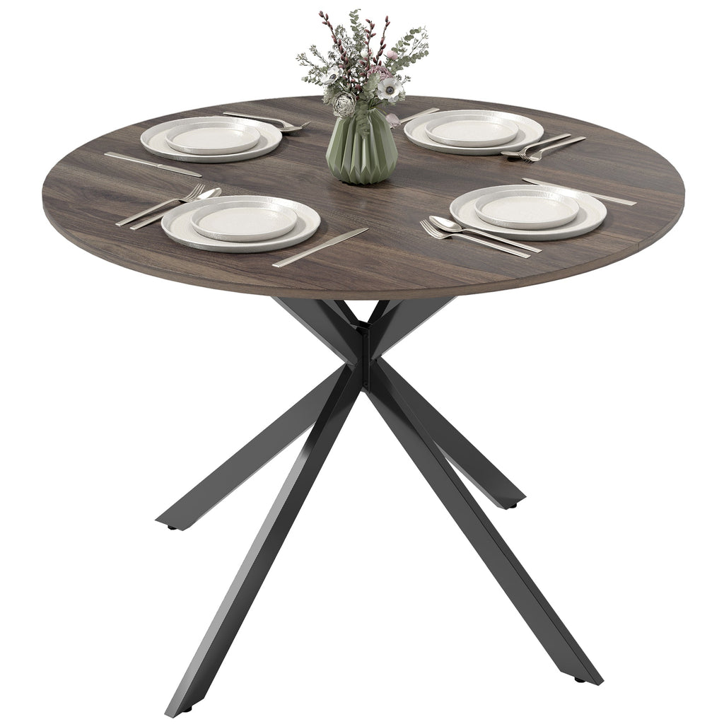 40" Round Kitchen Table for 4, Industrial Dining Table with Steel Legs for Dining Room, Distressed Brown