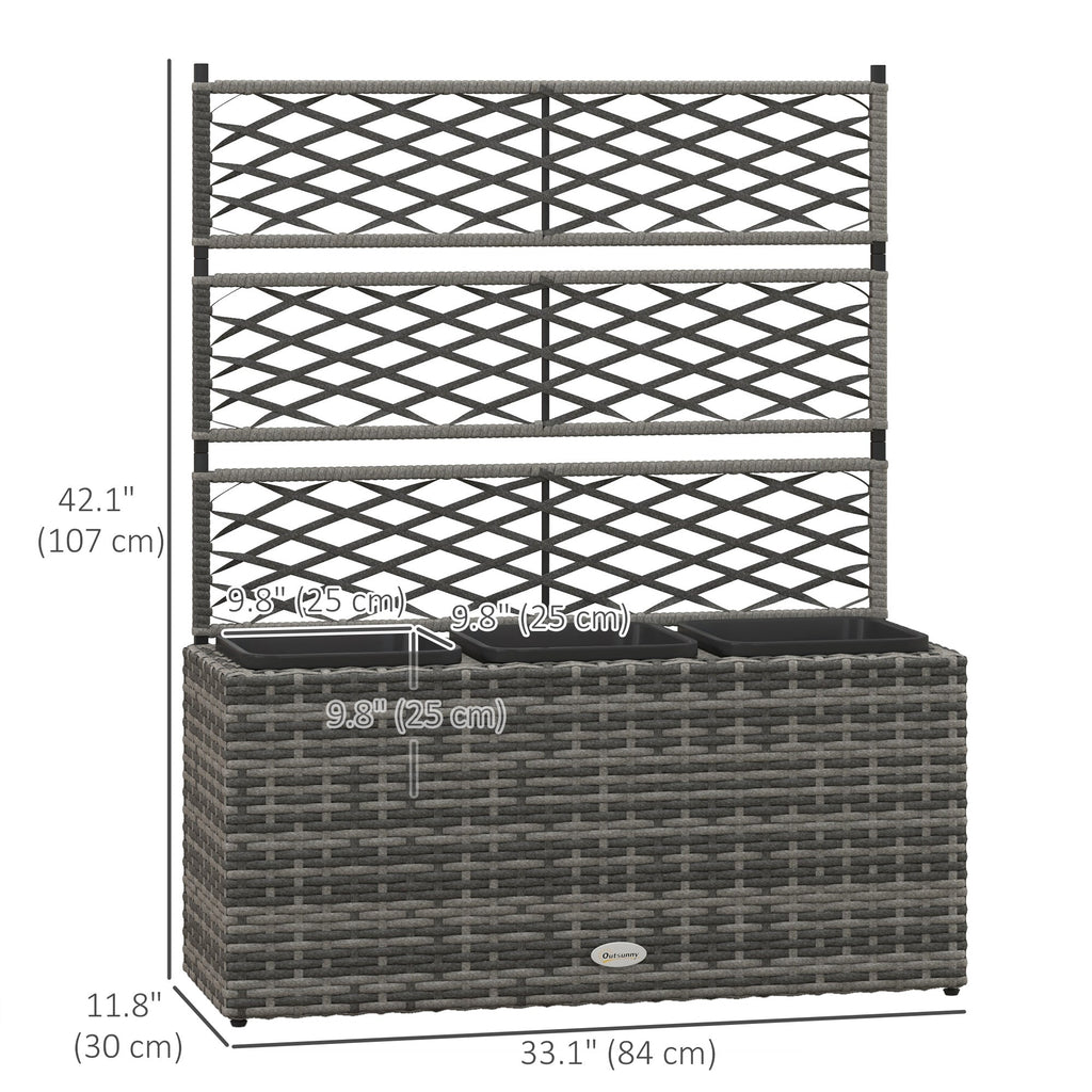 Wicker Raised Garden Bed with Trellis, 42" Tall Outdoor Planter Box, Mixed Grey