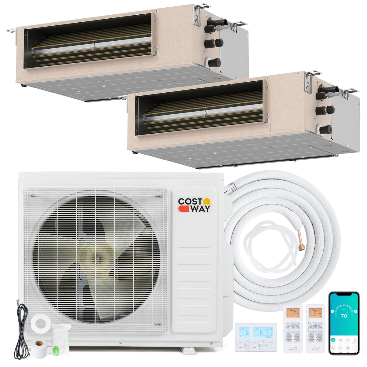 X-Pro 27,000 BTU 2 Zone Concealed Ducted Mini Split Heat Pump, 24 SEER2, 12K + 18K