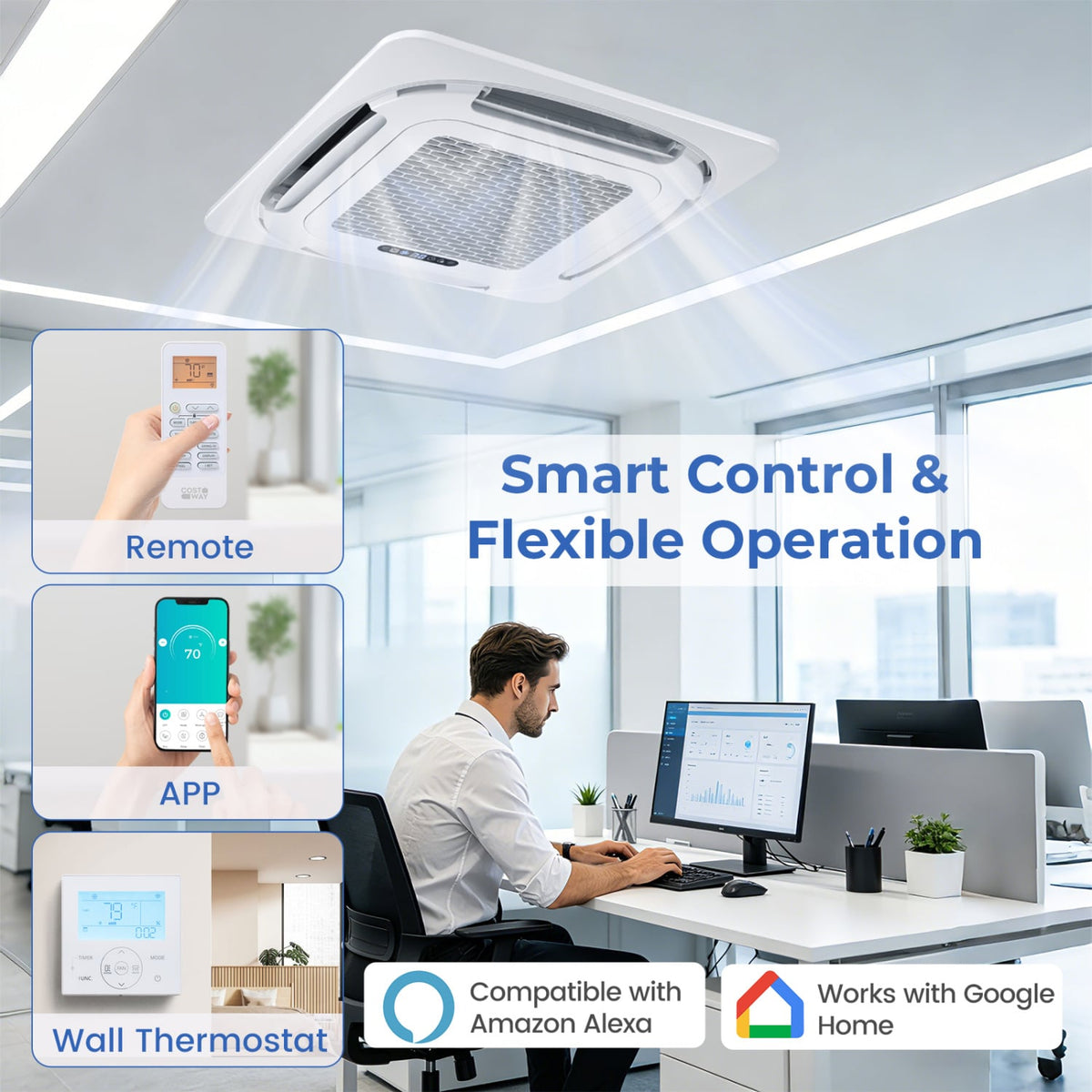 X-Pro 35,000 BTU 2 Zone Ceiling Cassette Mini Split Heat Pump, 22.5 SEER2, 18K + 18K