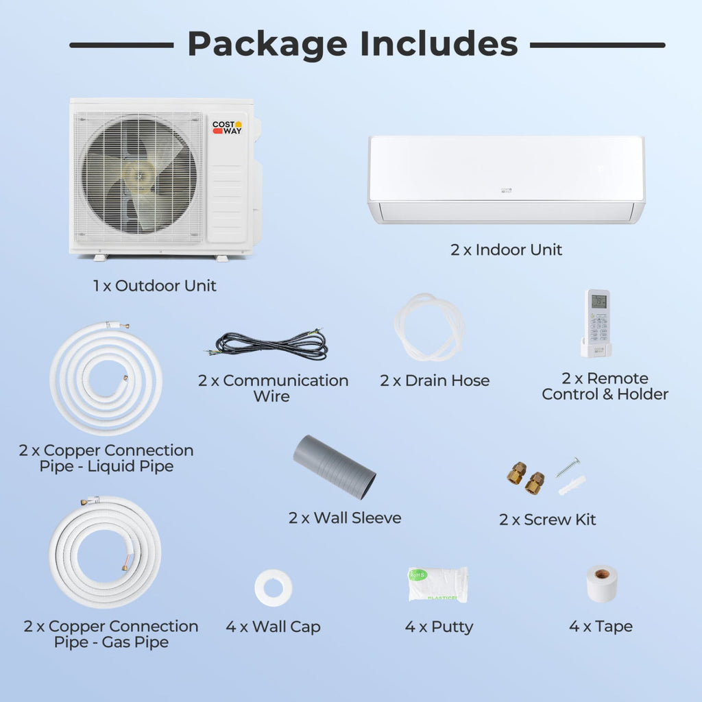 X-Pro 35,000 BTU 2 Zone Mini Split Heat Pump, 22.5 SEER2, 12K + 24K