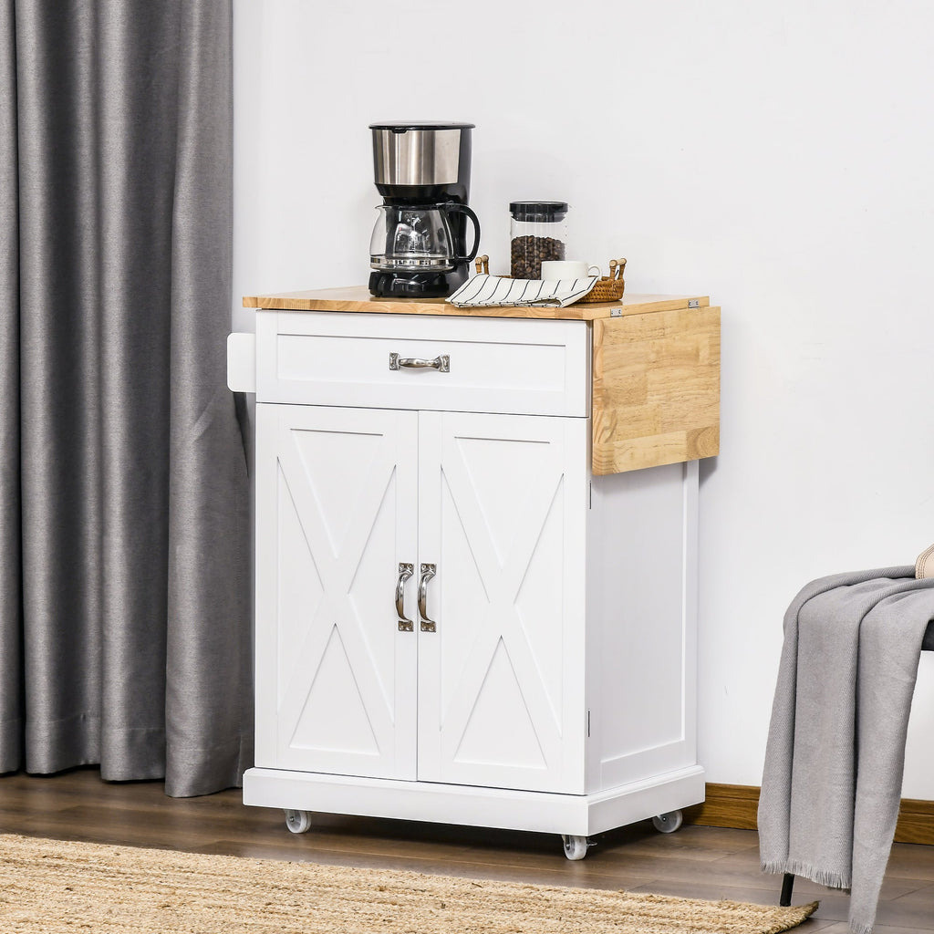 Foldable Kitchen Island with Storage Drawer, Farmhouse Rolling Utility Cart on Wheels with Drop-Leaf Wood Top, Black