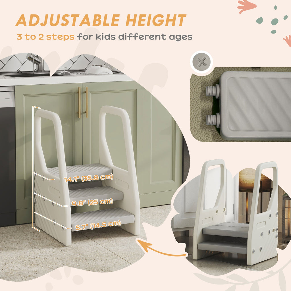 Adjustable Height Toddler Step Stool with Handle & Foot Pads, Grey