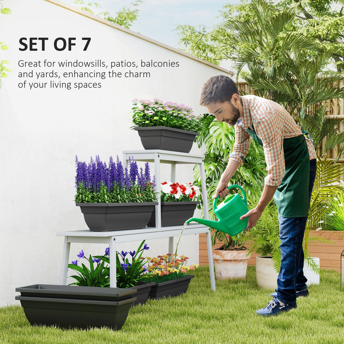 Black Rectangular Window Box Planters — 7-Pack, 23.2 Inch