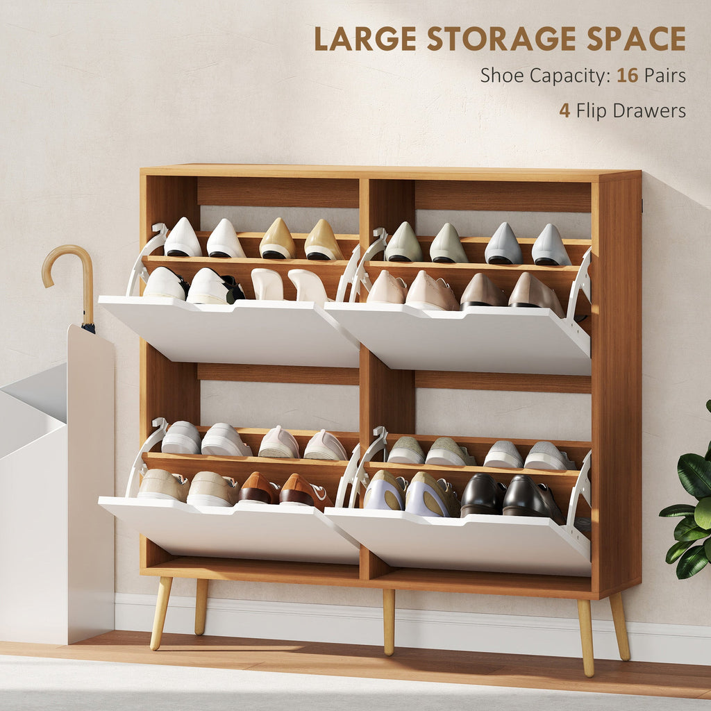 Shoe Storage Cabinet with 4 Flip Drawers and Adjustable Shelf, Shoe Cabinet for 8-16 Pairs of Shoes, Black
