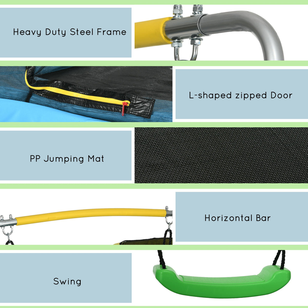 6.9FT Kids Trampoline with Safety Net, Gymnastics Bar, Swing, Toddler Trampoline for 3-6 Years Old Outdoor