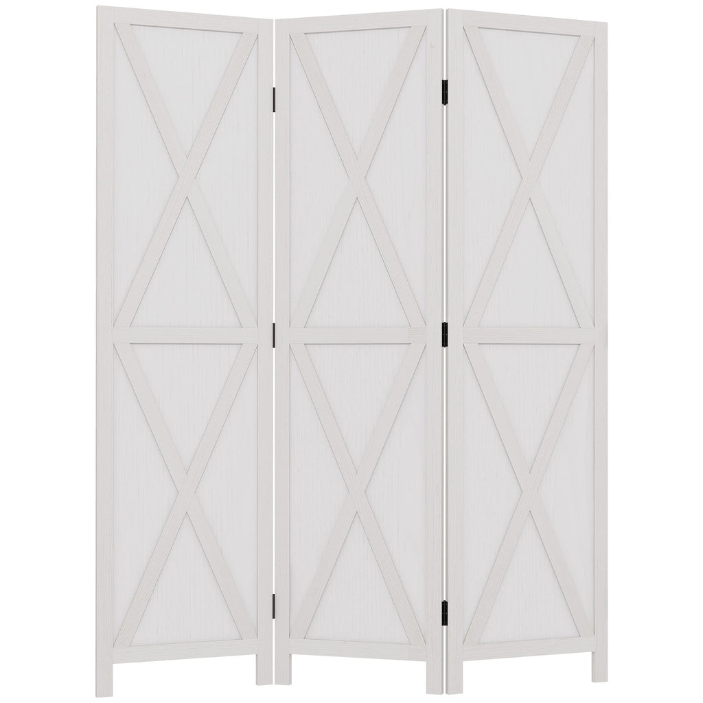 4-panel Wall Partition Farmhouse Room Separator with Foldable Design Wooden Frame 5.6FT, Walnut