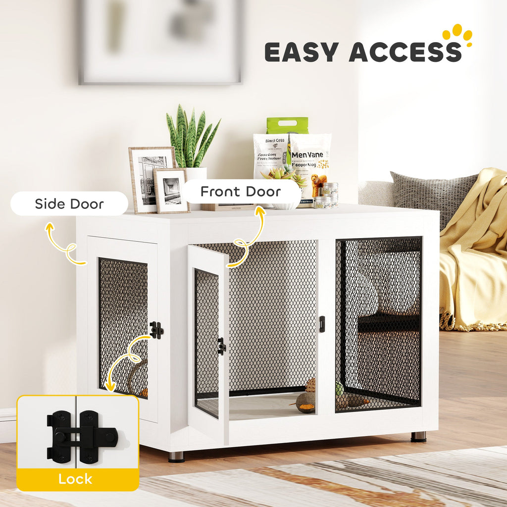 Pet Crate End Table with Water-resistant Cushion or Large Medium Dogs, Black