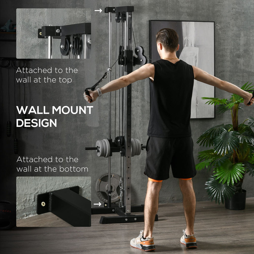 Wall Mount Cable Station, 15 Positions Adjustable Dual Pulley Machine Cable Crossover Machine Home Gym Equipment