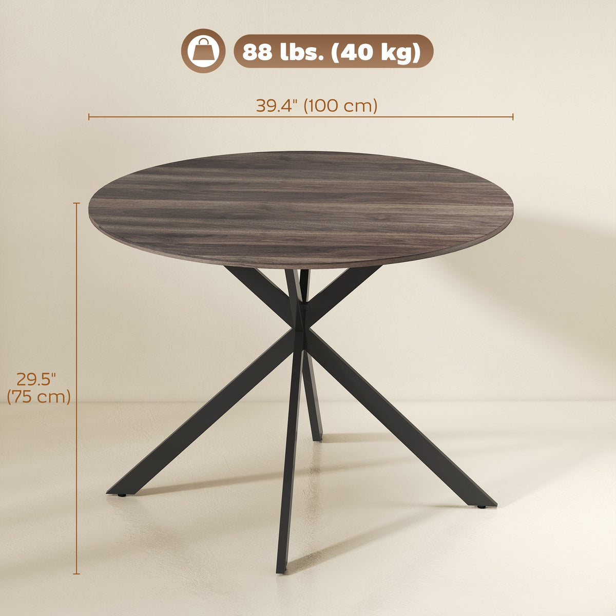 40" Round Kitchen Table for 4, Industrial Dining Table with Steel Legs for Dining Room, Distressed Brown