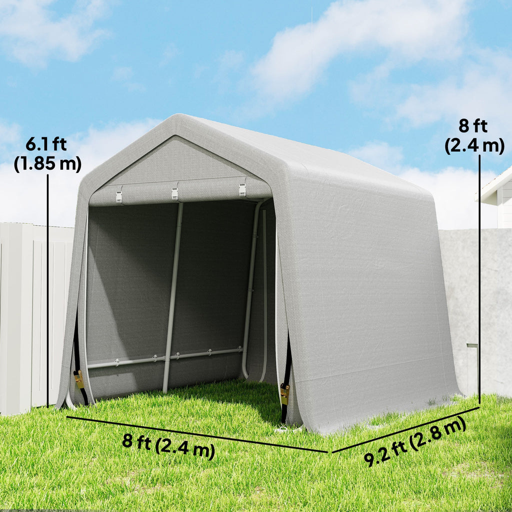 7.9' x 6.6' Garden Storage Tent, Patio Storage Shelter w/ Metal Frame and Double Zipper Doors, Dark Grey