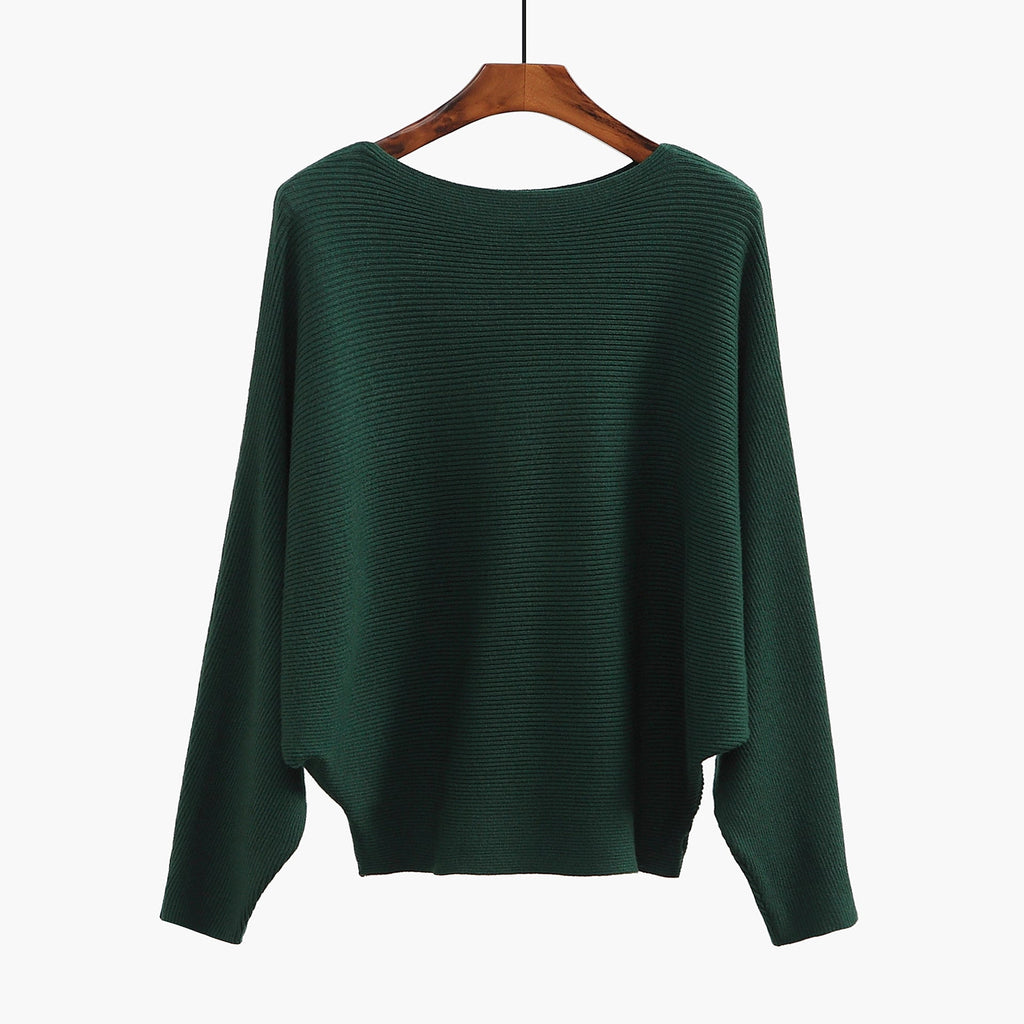Women’s Halter Neck Batwing Knit Pullover Top – Stretchy Relaxed-Fit Casual Sweater