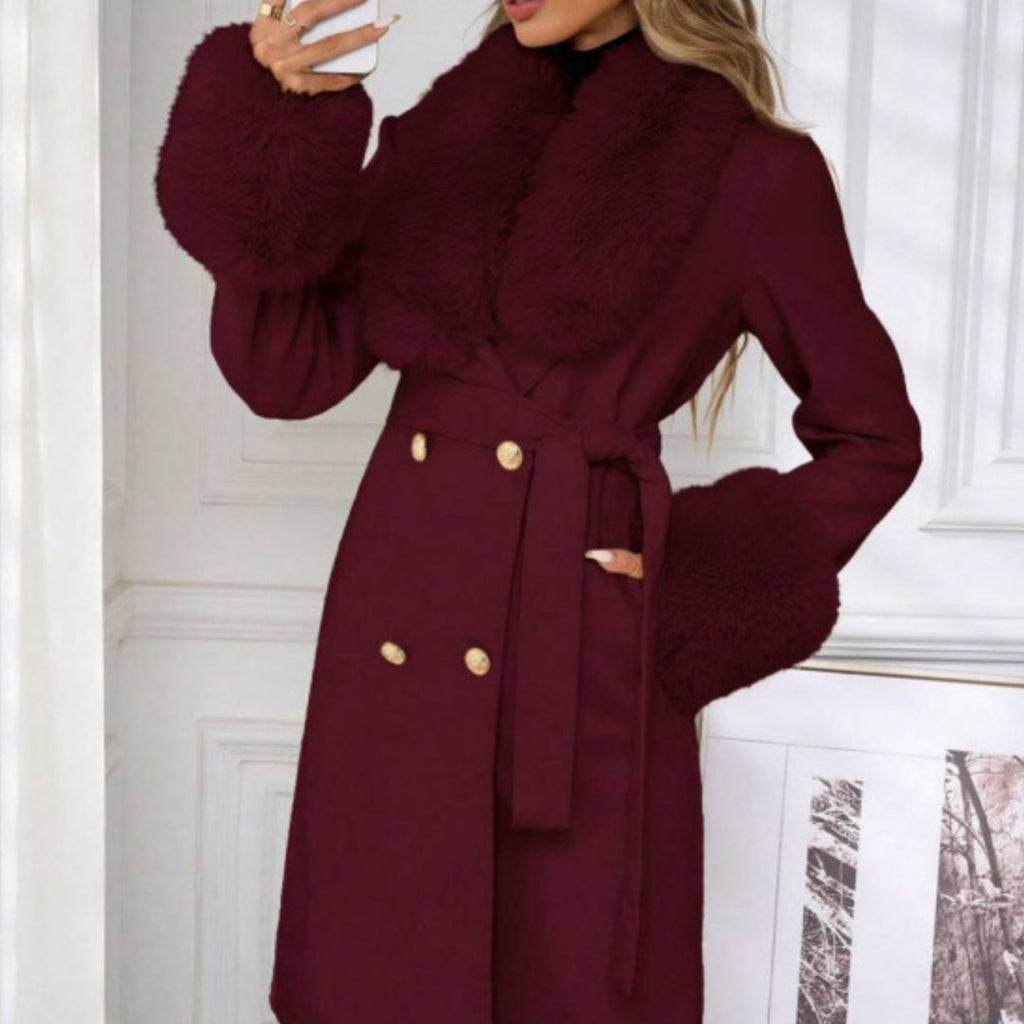 Women’s Elegant Double-Breasted Trench Coat with Tie Belt – Classic Longline Outerwear Jacket