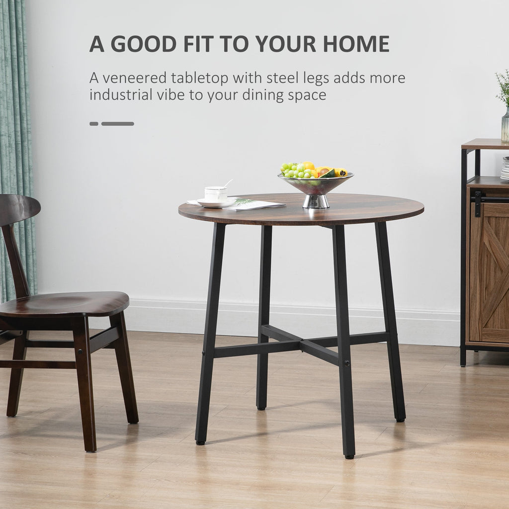 Ø31.5" Dining Room Table, Industrial Style Kitchen Table Round with Steel Legs, Rustic Brown