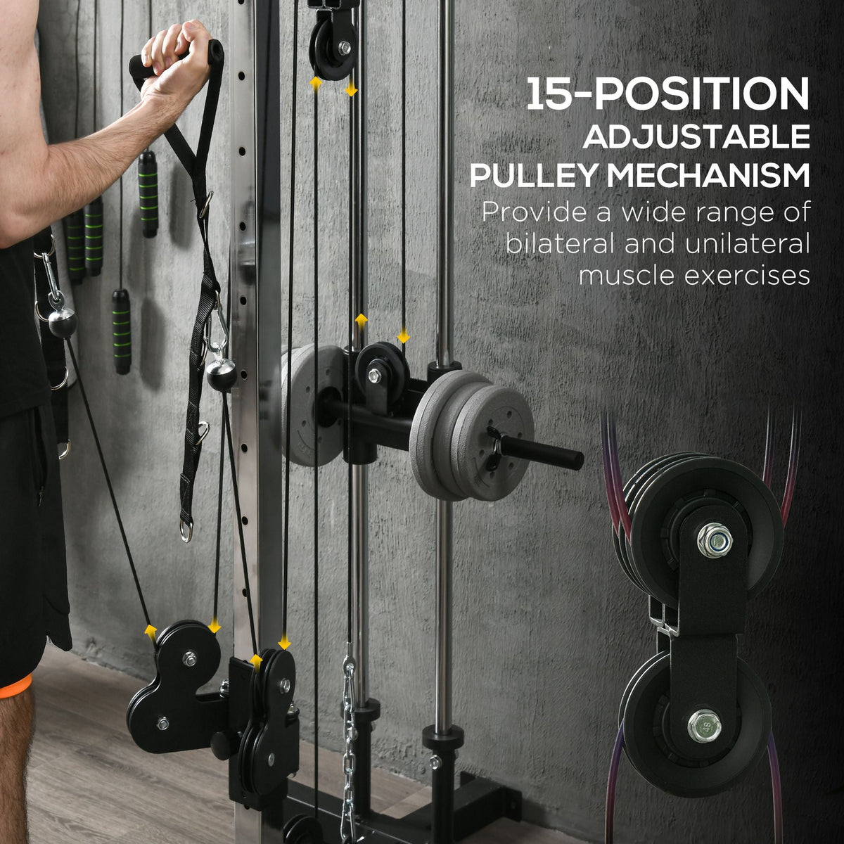 Wall Mount Cable Station, 15 Positions Adjustable Dual Pulley Machine Cable Crossover Machine Home Gym Equipment