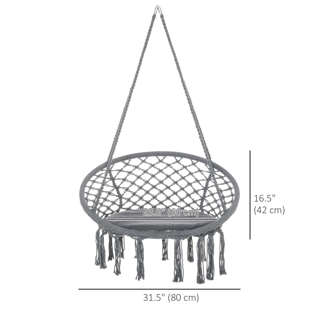Patio Hammock Chair, Hanging Rope Hammock Swing for Indoor & Outdoor Use with Backrest, Cotton-Polyester Blend, Fringe Tassels, Cream White