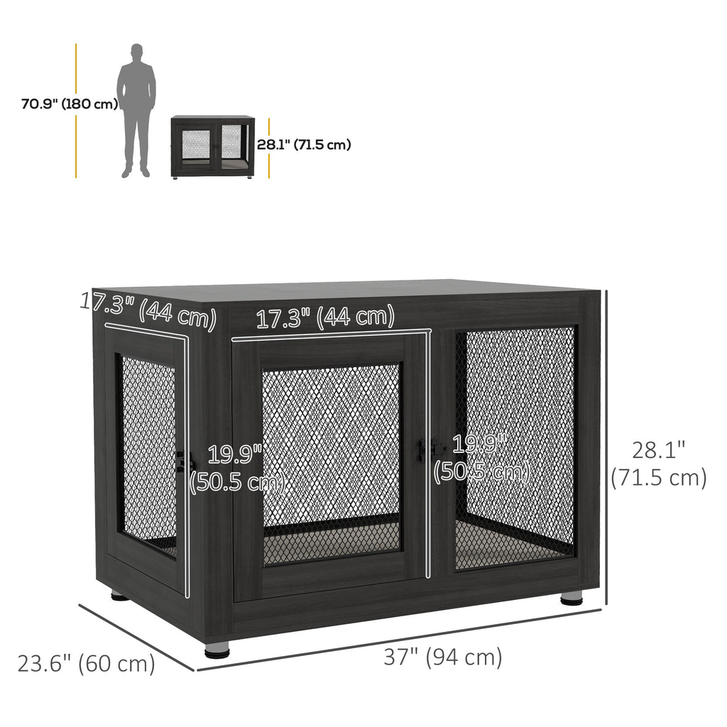 Pet Crate End Table with Water-resistant Cushion or Large Medium Dogs, Black