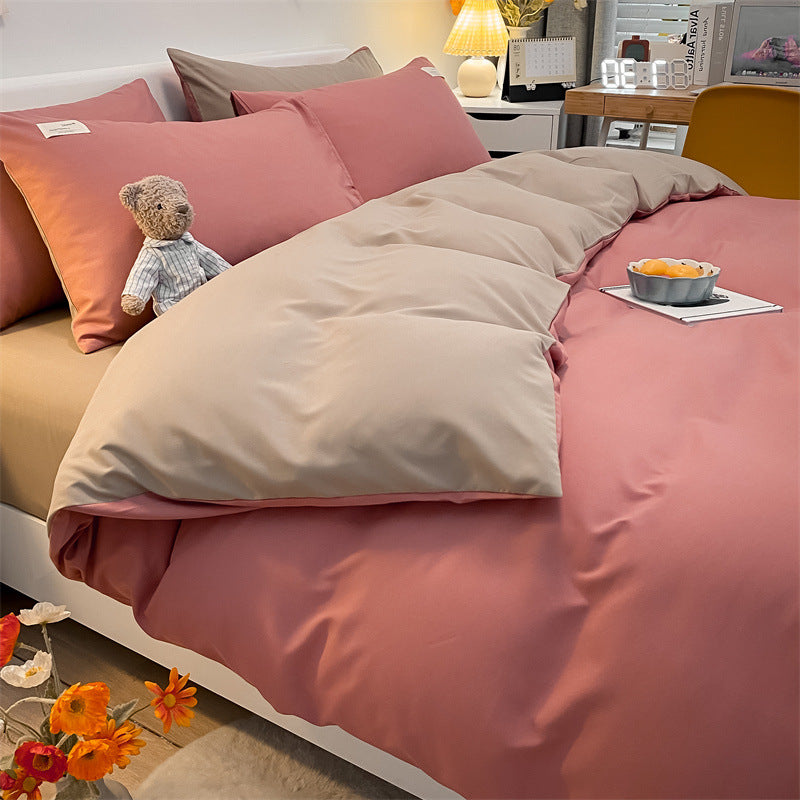 Pure Color Washed Cotton Plaid Striped Bedding Set
