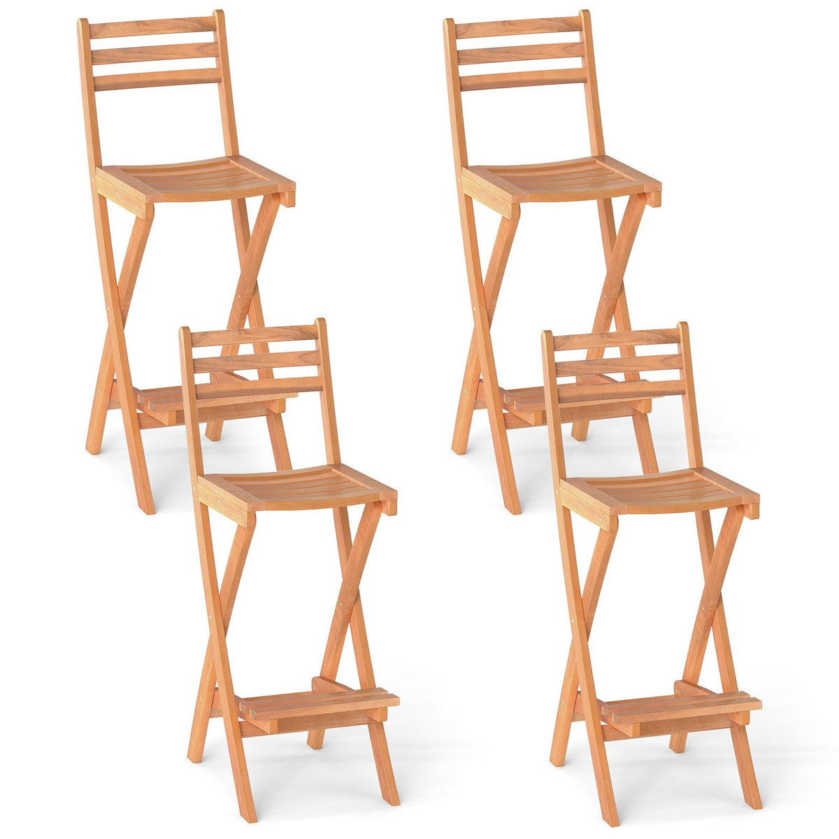 Acacia Wood Bar Height Chair with Backrest and Footrest for Backyard-Set of 4