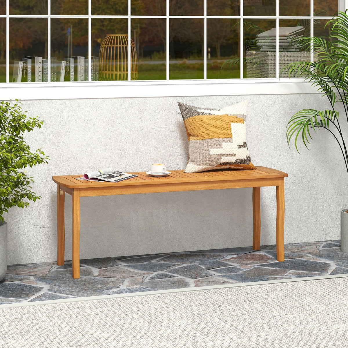 Acacia Wood Outdoor 48 inches Long Patio Dining Bench-1 Pieces