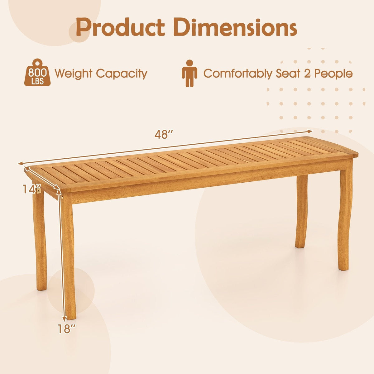 Acacia Wood Outdoor 48 inches Long Patio Dining Bench-1 Pieces