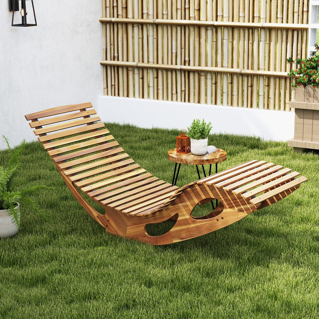 Acacia Wood Rocking Sun Lounger with Slatted Ergonomic Seat, 350 lb