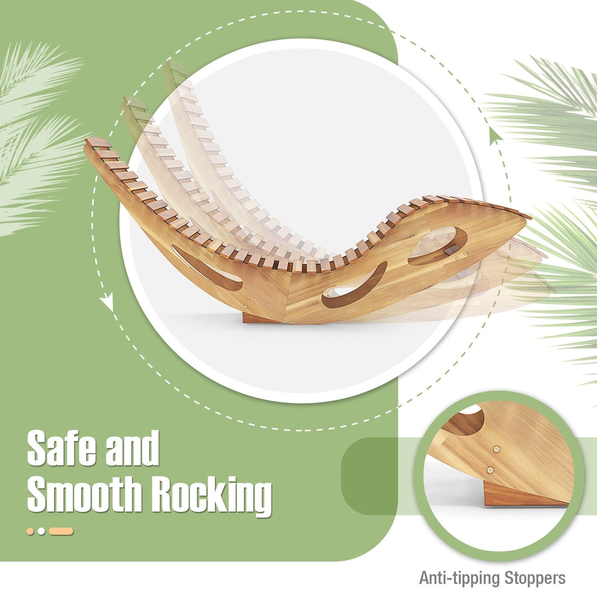 Acacia Wood Rocking Sun Lounger with Slatted Ergonomic Seat, 350 lb