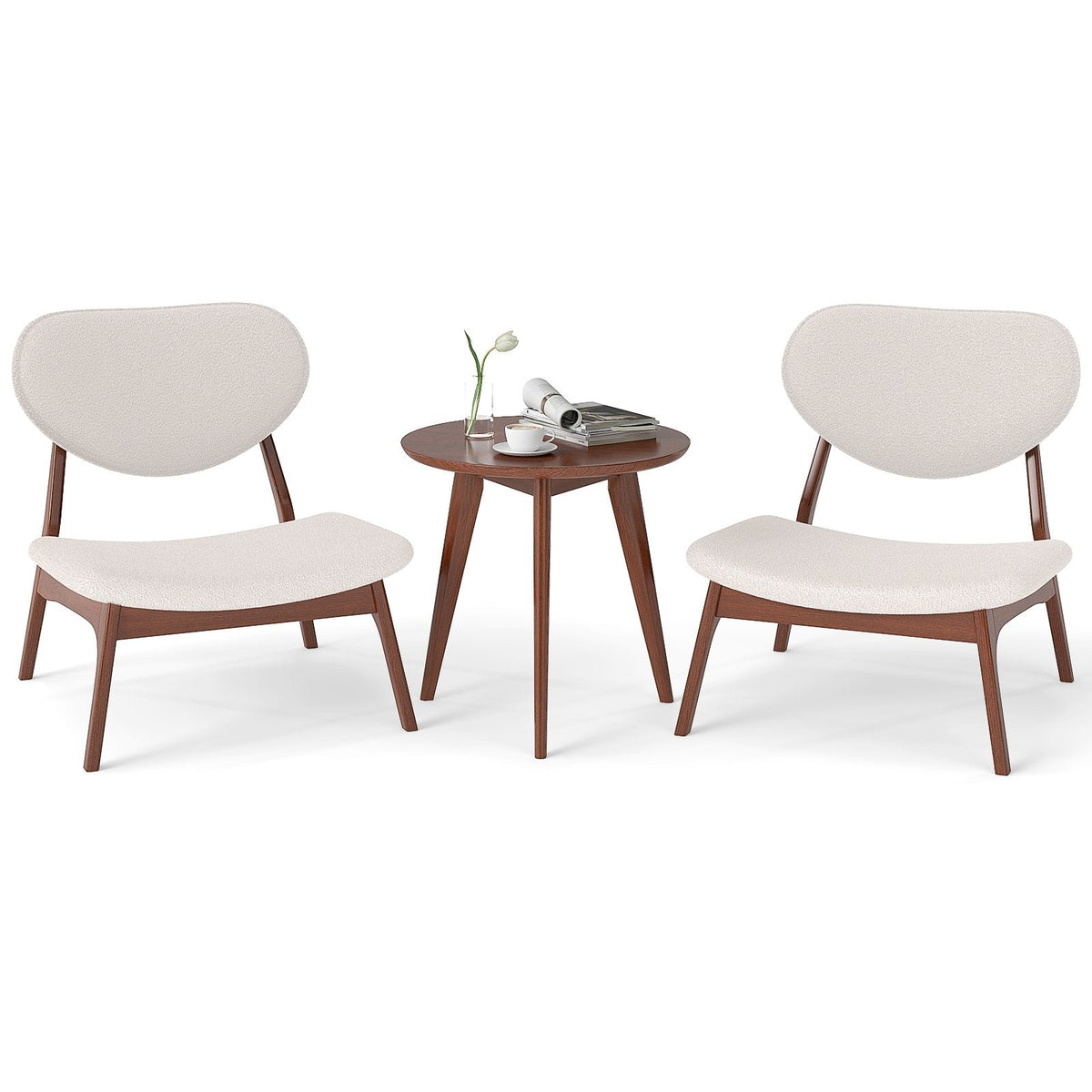 Accent Chairs Set of 2 with Side Table and Solid Wood Frame-Beige