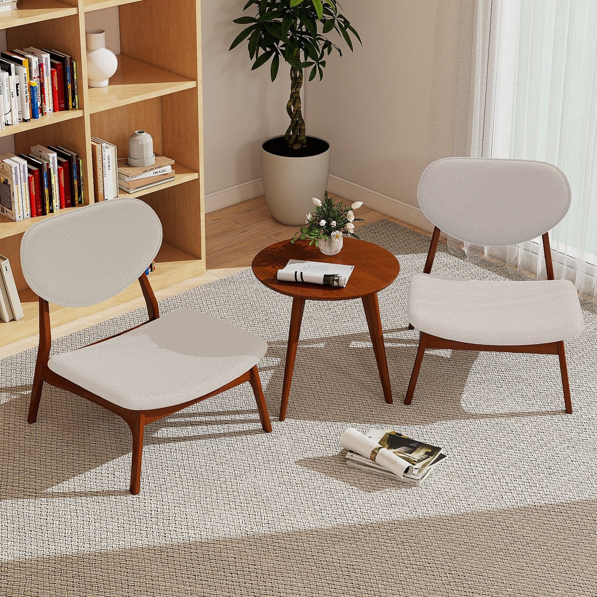 Accent Chairs Set of 2 with Side Table and Solid Wood Frame-Beige