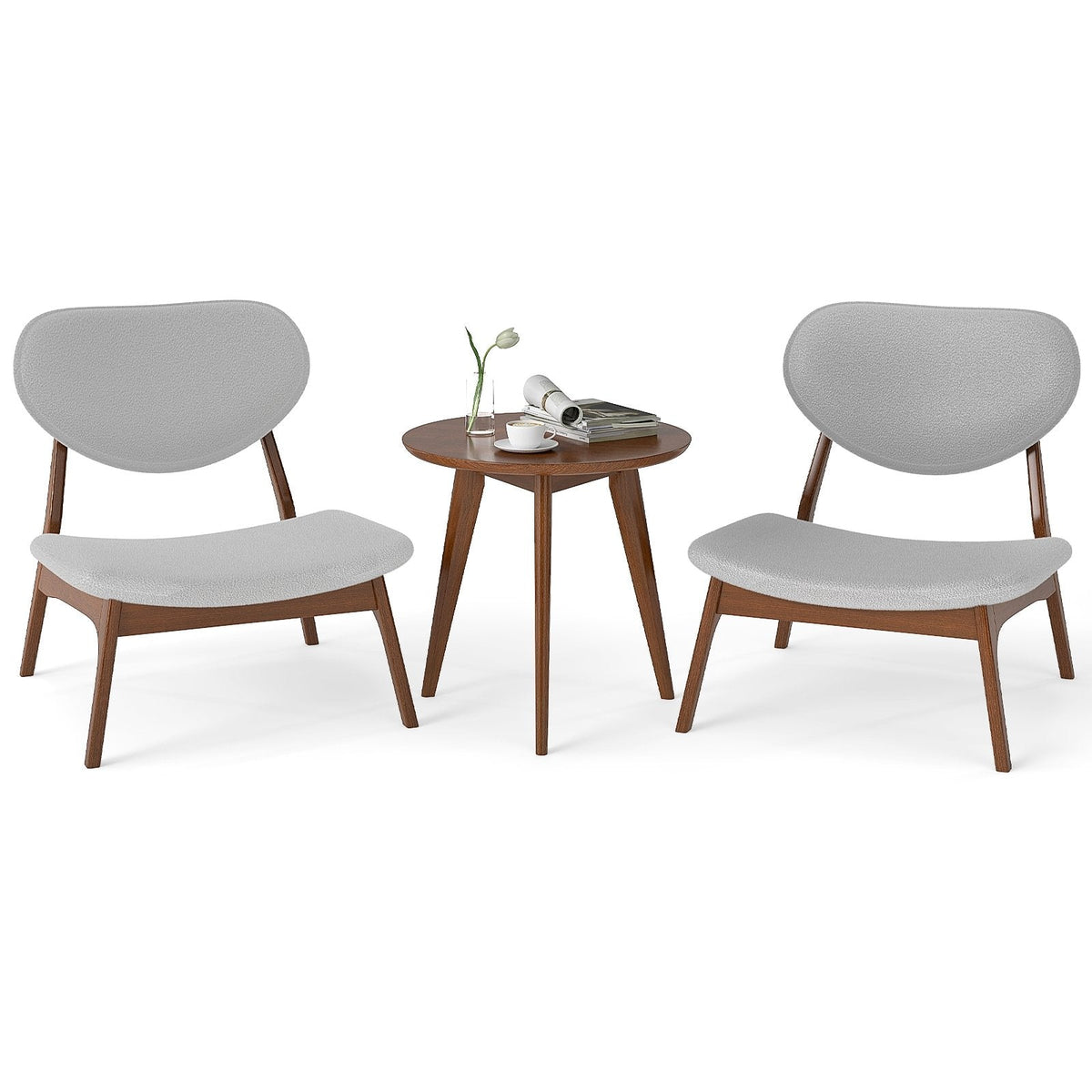 Accent Chairs Set of 2 with Side Table and Solid Wood Frame-Gray
