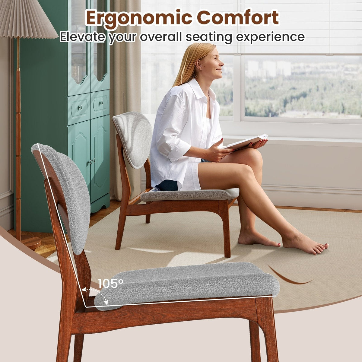 Accent Chairs Set of 2 with Side Table and Solid Wood Frame-Gray