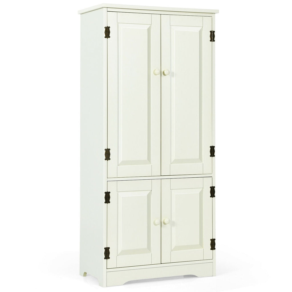 Accent Floor Storage Cabinet with Adjustable Shelves Antique 2-Door-Cream White