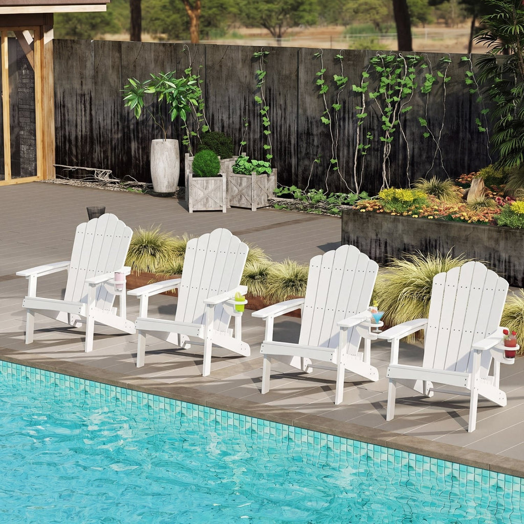 Outdoor Adirondack Chair with Built-in Cup Holder for Backyard Porch-White